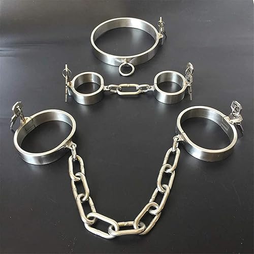 SJKKSZ Stainless steel restraints sex set for couples, metal lockable handcuffs, ankle cuffs and collar slave bondage set BDSM tool erotic stainless steel restraints sex (Color : 3 Teiliges Set, Siz - Weiblich - 3 Teiliges Set