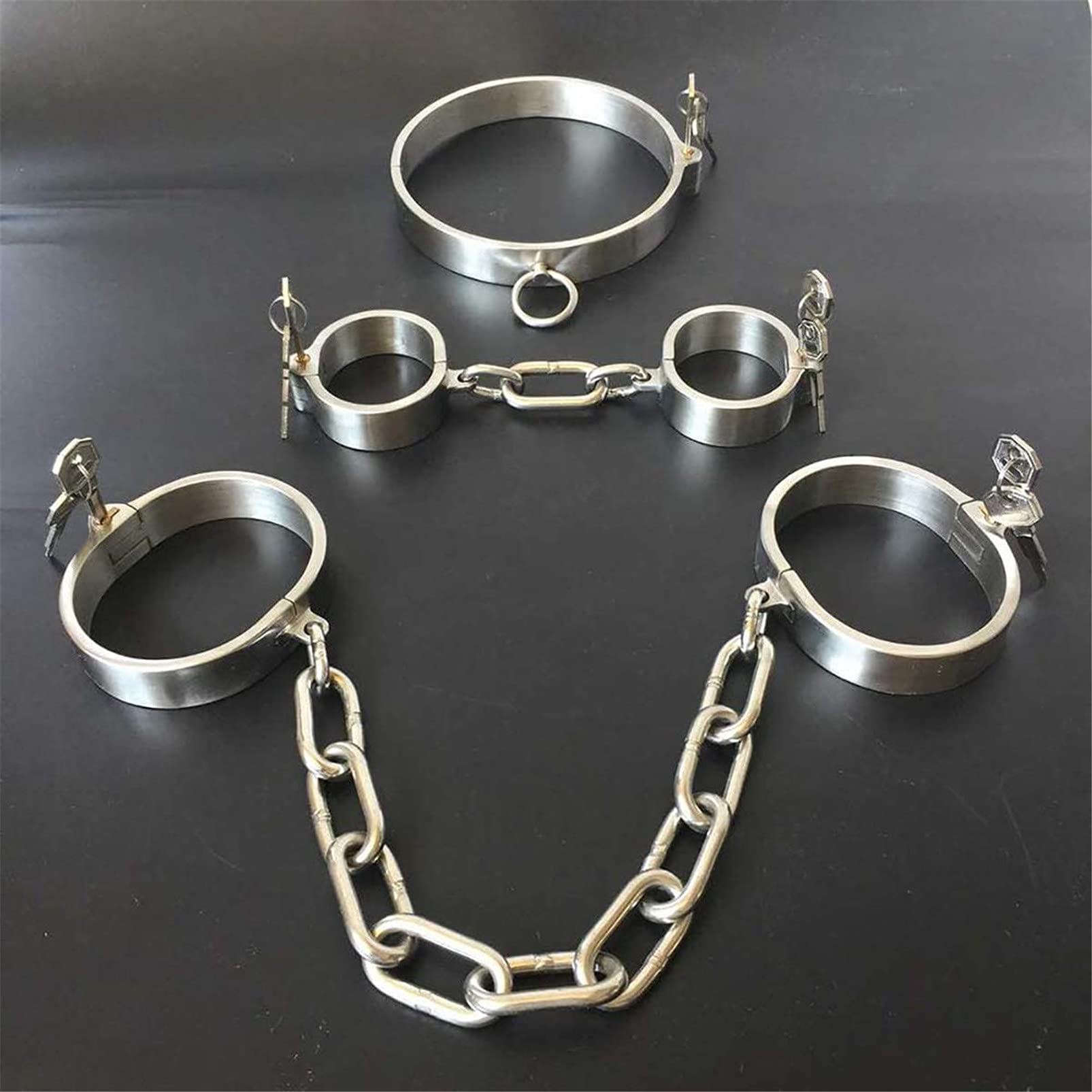 Ensemble sexuel de contraintes en acier inoxydable for couples, menottes verrouillables en métal, poignets de cheville et collier de bondage d'esclave, outil BDSM, contraintes érotiques en acier
