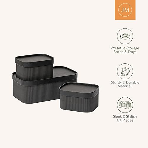 Miniatura 27 de LA JOLIE MUSE Cestas de almacenamiento de cartón estriado con tapas similares a la piel, resistentes cajas de papel apilables bandeja decorativa