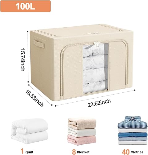 Miniatura 5 de GGPH Paquete de 2 bolsas de almacenamiento plegables para mantas con marco de acero, contenedores de almacenamiento para organizar el dormitorio,