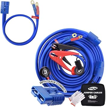 TOPDC Heavy Duty Automotive Booster Jumper Cables,1 Gauge 30 Feet Jumper Cables with Quick Connect Power Cable 1 Gauge 5 Feet, UL-Listed Clamps, High Peak Jumper Cables Kit for Car, SUV and Truck