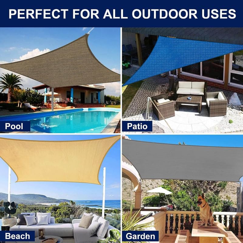 Image of HDPE Fabric Self Fold with SS Eyelet Sun Shade Sails 85-90% Protection from Sun & UV Rays Ideal for CarParking,Outdoor Garden,Balcony,Tent(Black Color, 14 X 14 Feet) Pack of 1 Pc