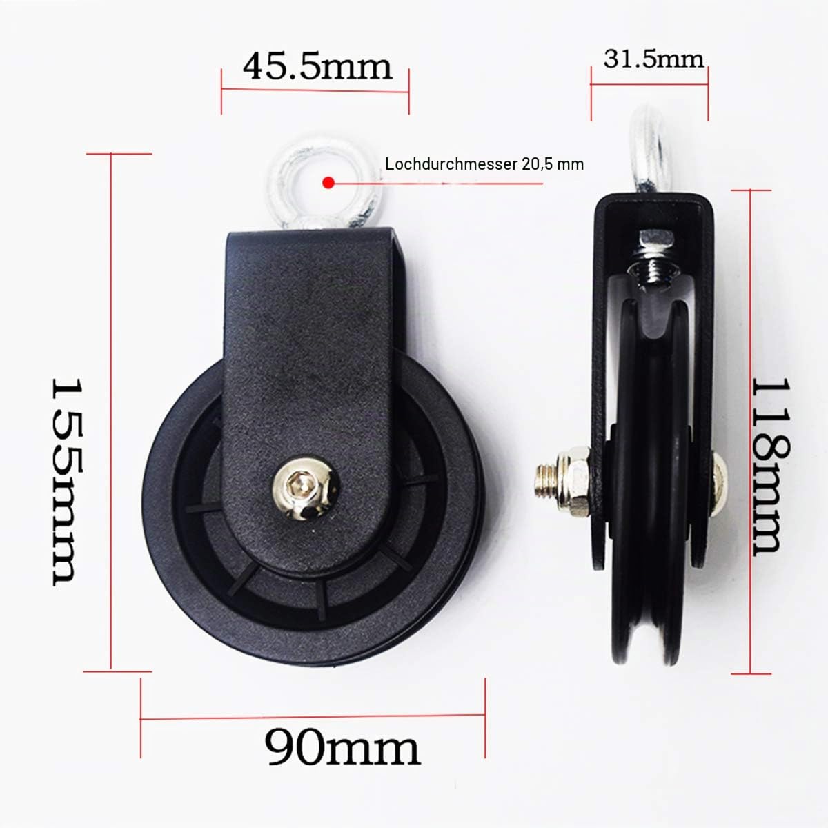 LFJ 90mm Seilrolle mit U Haltebügel, Block Umlenkrollen für Seile DIY Gym Fitnessgeräte Kabelmaschine Drahtseilrolle, 2PCS
