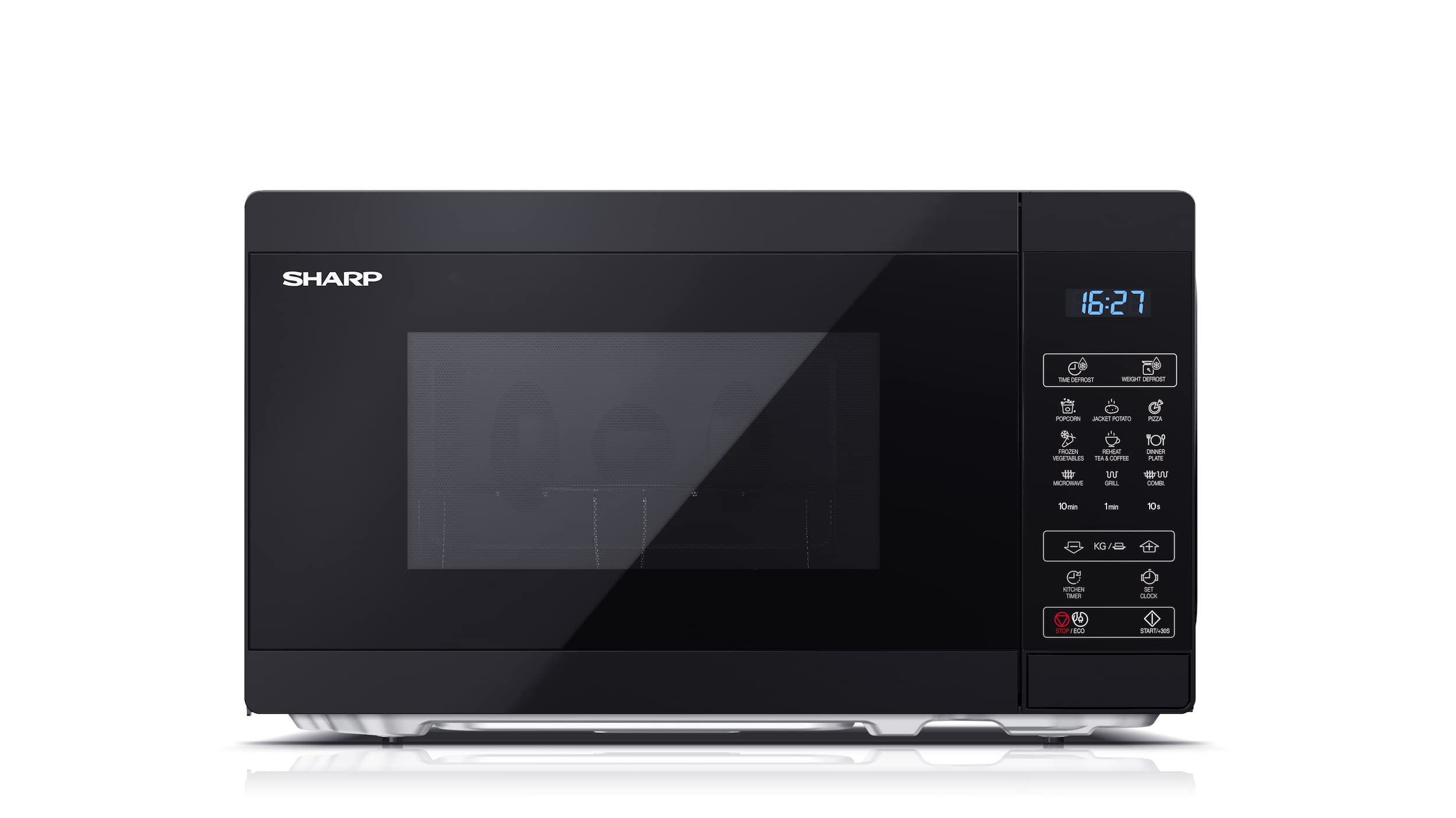 SHARP YC-MG02E-B Mikrowelle mit Grill (800 W, 20 L, 11 Leistungsstufen, Eco-Funktion, Auftaufunktion, Kindersicherung), schwarz