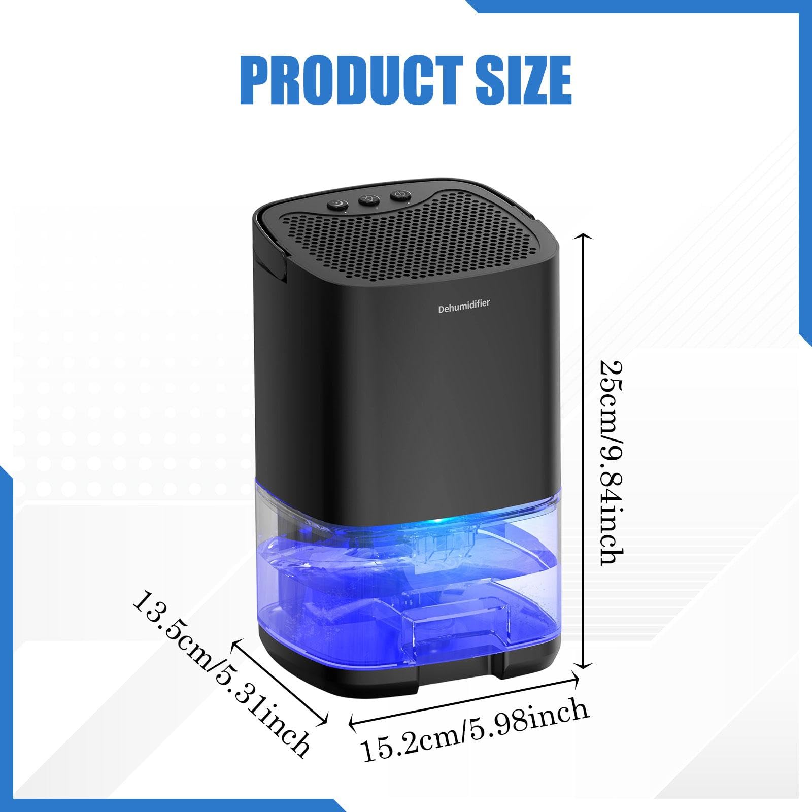 Mini Deumidificatore Portatile con Capacità di 1000 Ml, Spegnimento Automatico, Luce Notturna, Tecnologia Silenziosa, Adatto per Camera Da Letto, Bagn, Nero