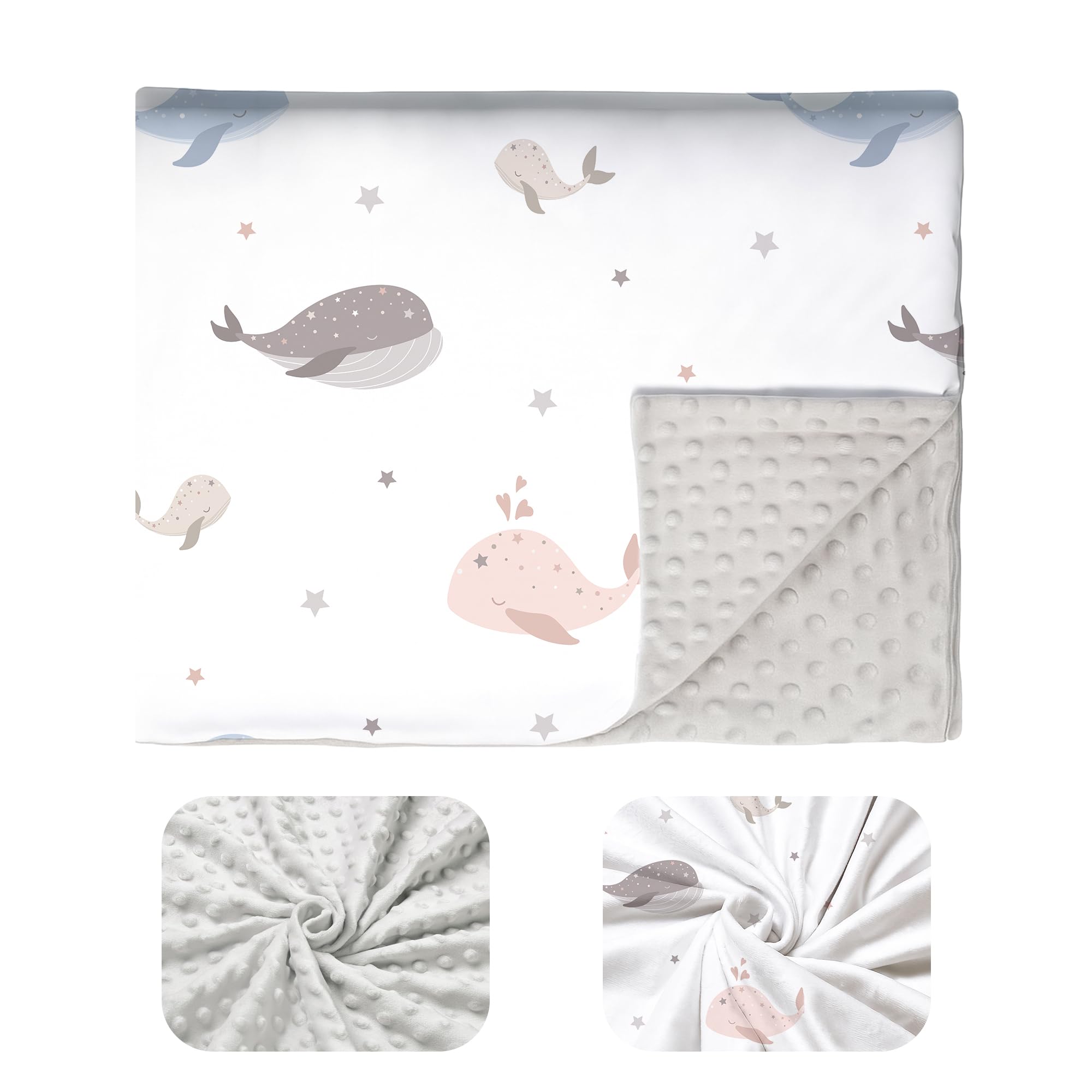 LUNA & DREAM Newborn unisex Baby Blanket - Minky Dot Whale Pattern Soft swaddle - Lightweight Infant Baby Wrap for Girls and Boys - Nursery Blankets Ideal for Cot, Pram, Nursery & Travel