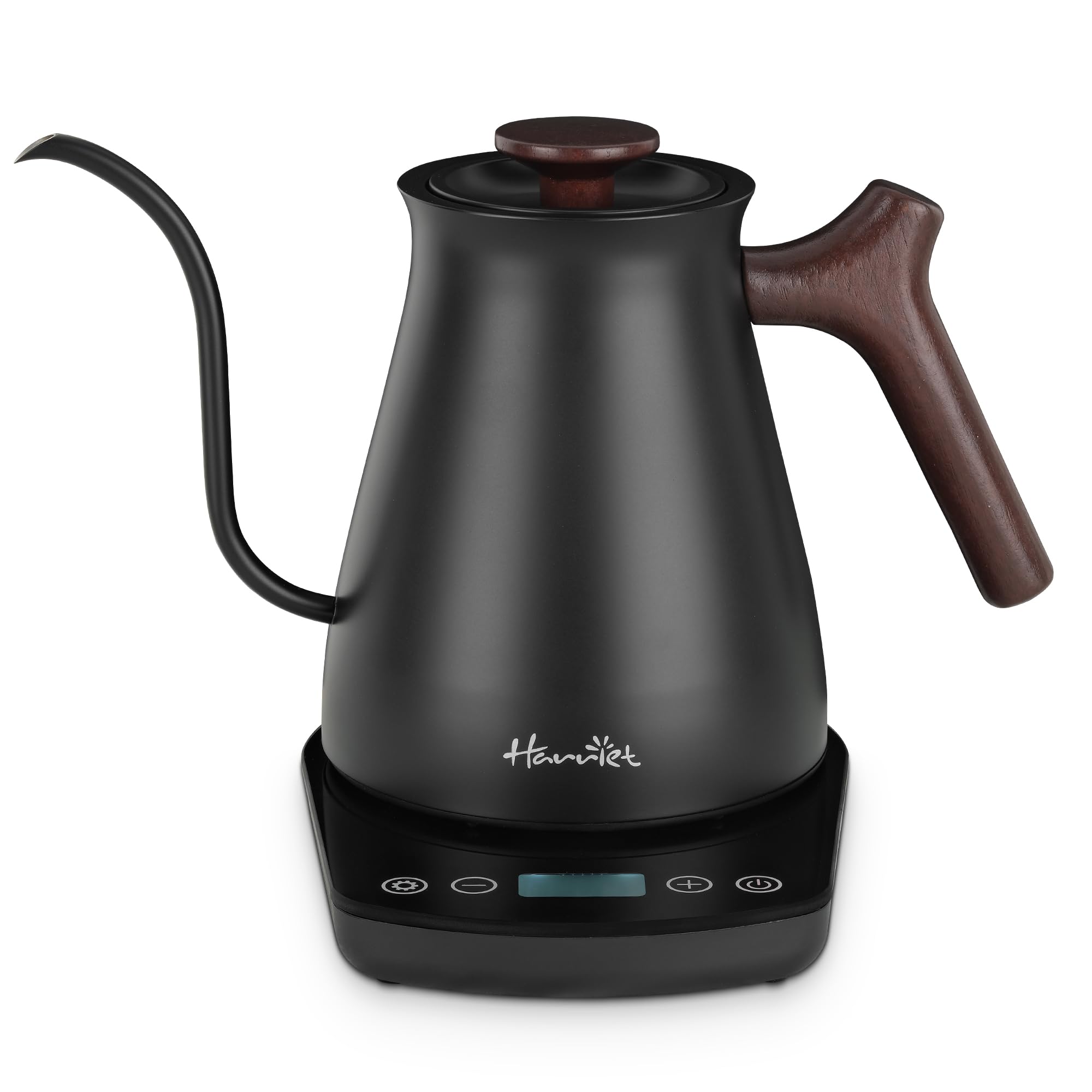 Harriet Gooseneck Electric Kettle, 0.8L, 1°F Control, Brew Timer | 120-Min Keep Warm, 104–203°F Control, Built-In Brew Timer, SUS304 Stainless Steel, Wood-Accent Handle for Pour-Over Coffee