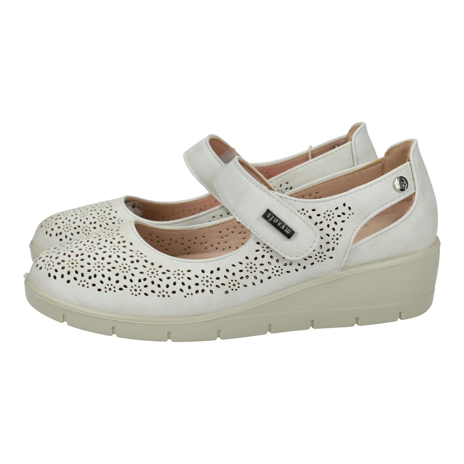 ZAPATOP 24M208 Merceditas para Mujer en Color Perla, Cinta Textil Adhesiva y Plantilla Extraible, Bailarinas Ligeras y Frescas para Llevar en Verano Mujer Manoletinas