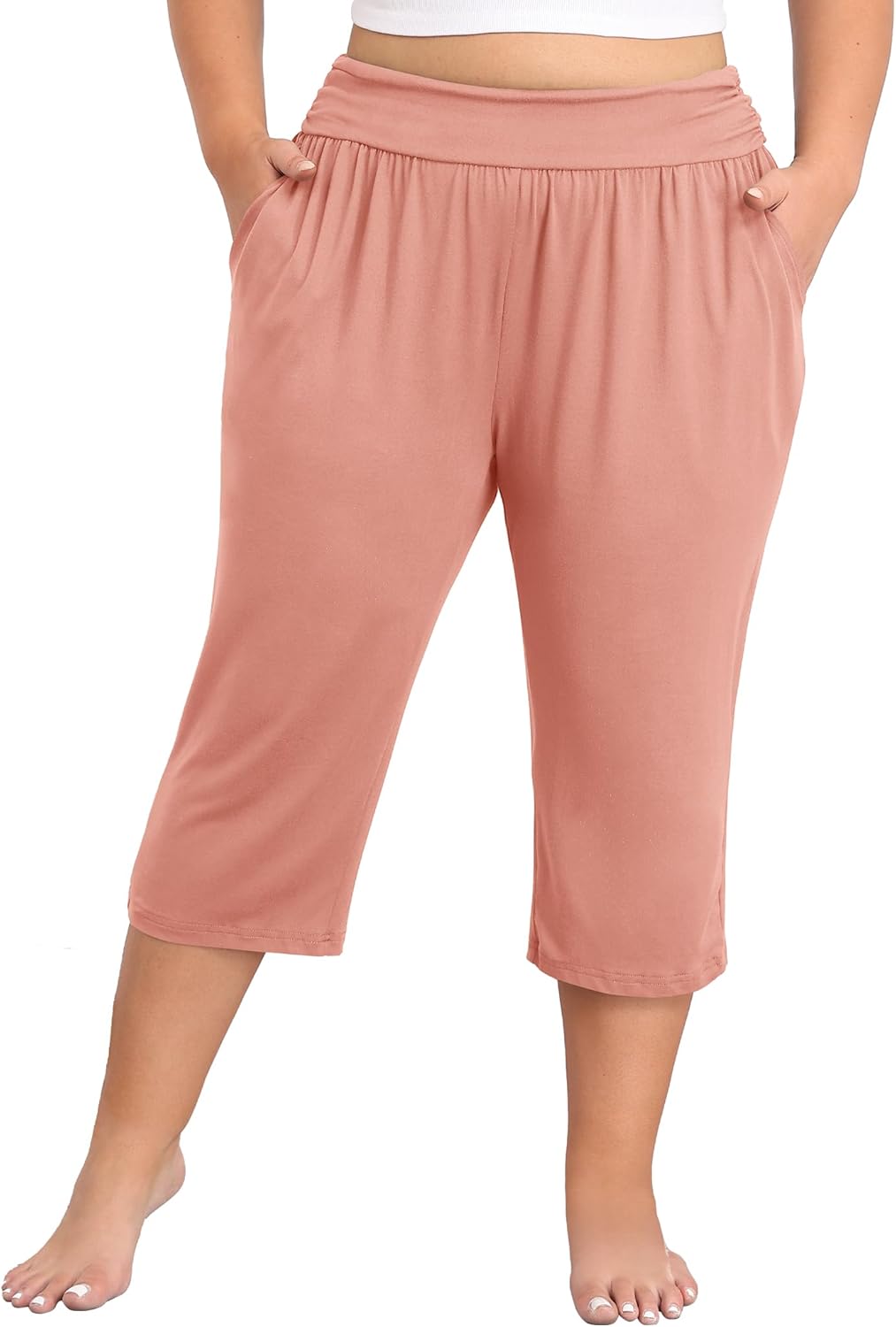 COOTRY Plus Size Capri Pants Summer Loose Yoga Pants Comfy Workout Cropped Pants with Pockets Causal Sweatpants - Image 4