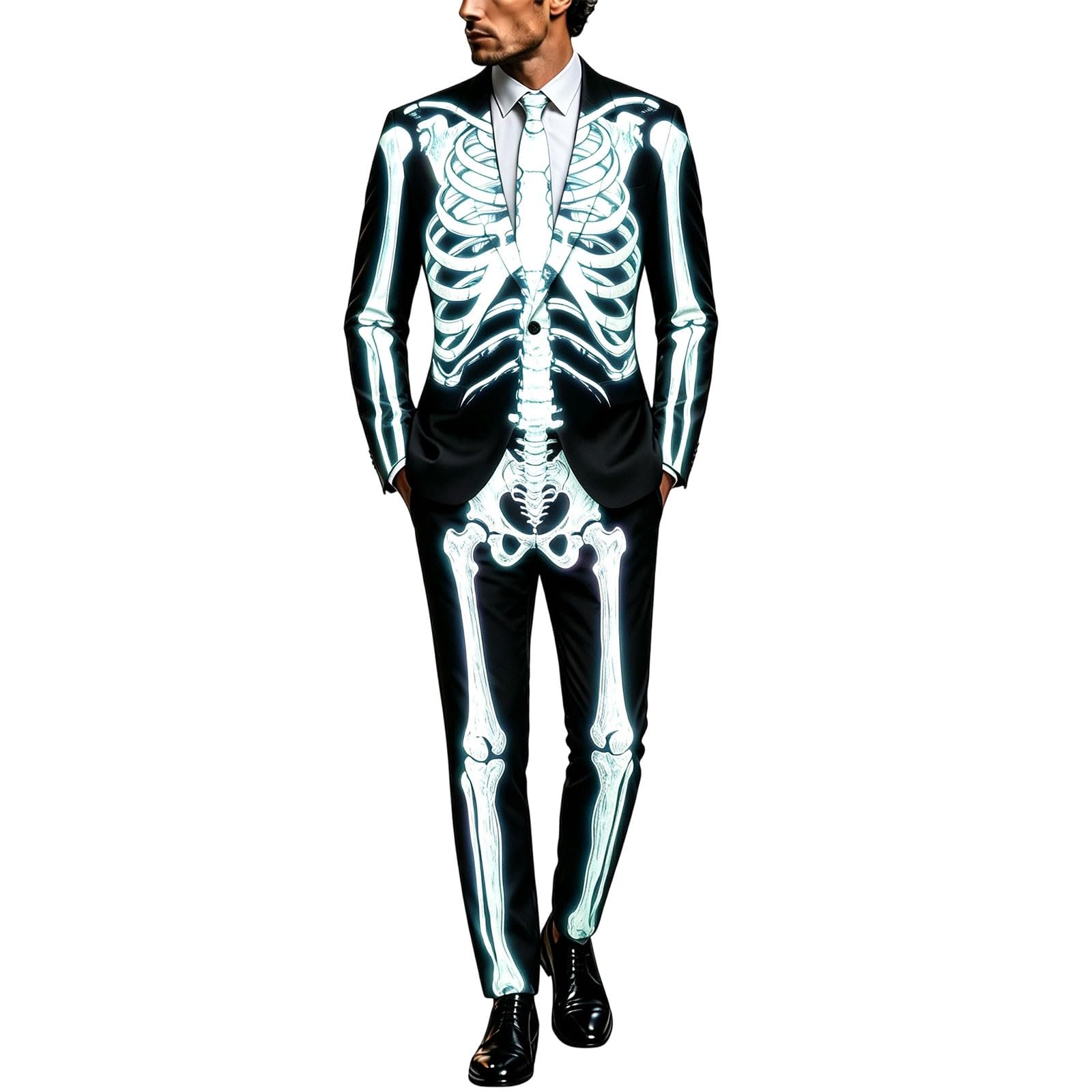 Tuta da uomo con scheletro di Halloween, set da 2 pezzi con | Giacca E Pantaloni Eleganti Costumi Di Halloween Confortevole Activewear Abiti Da Affari Per Elegante Stile Gotico Scuro