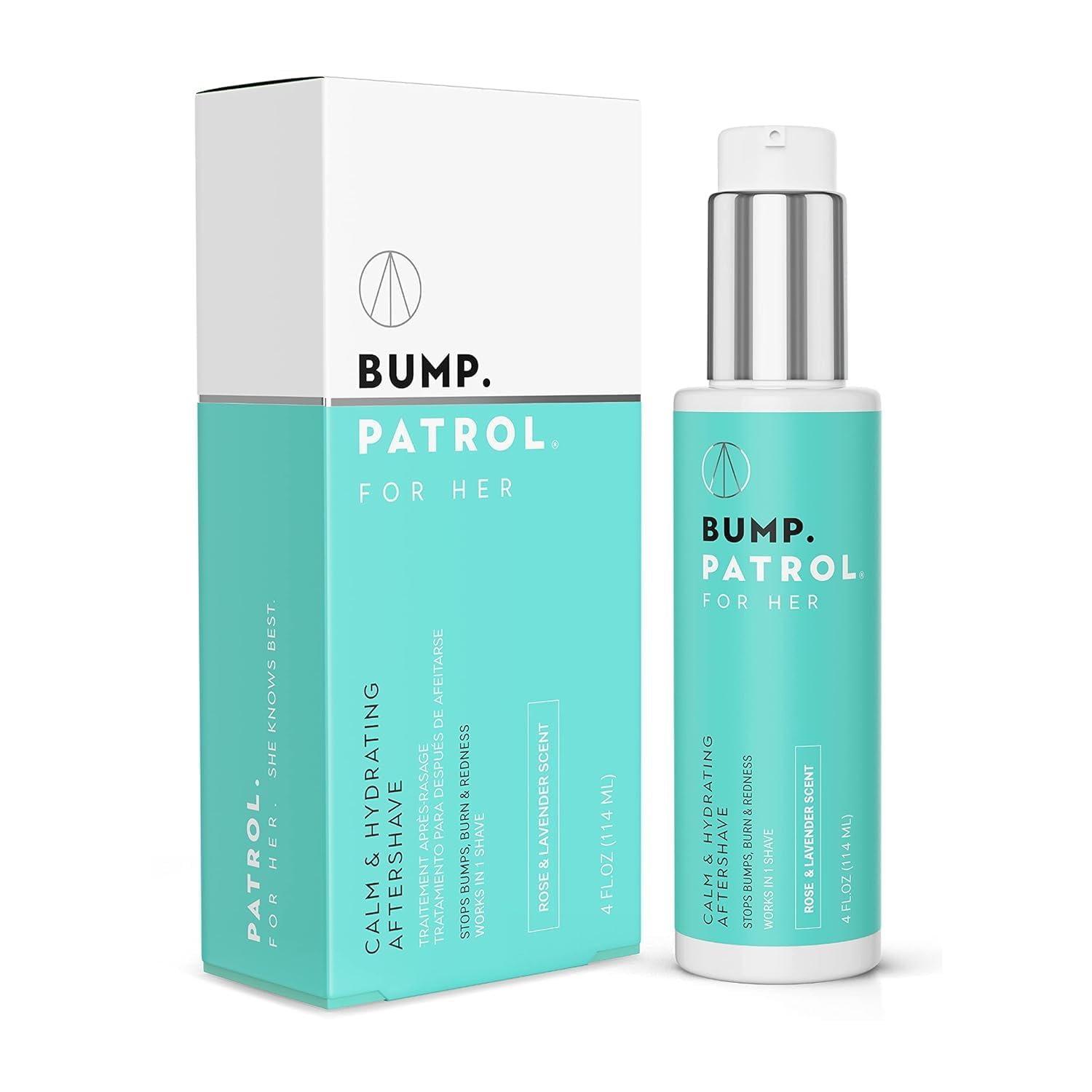Bump Patrol For Her - Calm & Hydrating Aftershave for Women - Razor Bumps, Razor Burn, and Ingrown Hair Treatment for Bikini Area, Underarms, and Legs - Rose & Lavender Scent - (4 Fl Oz)