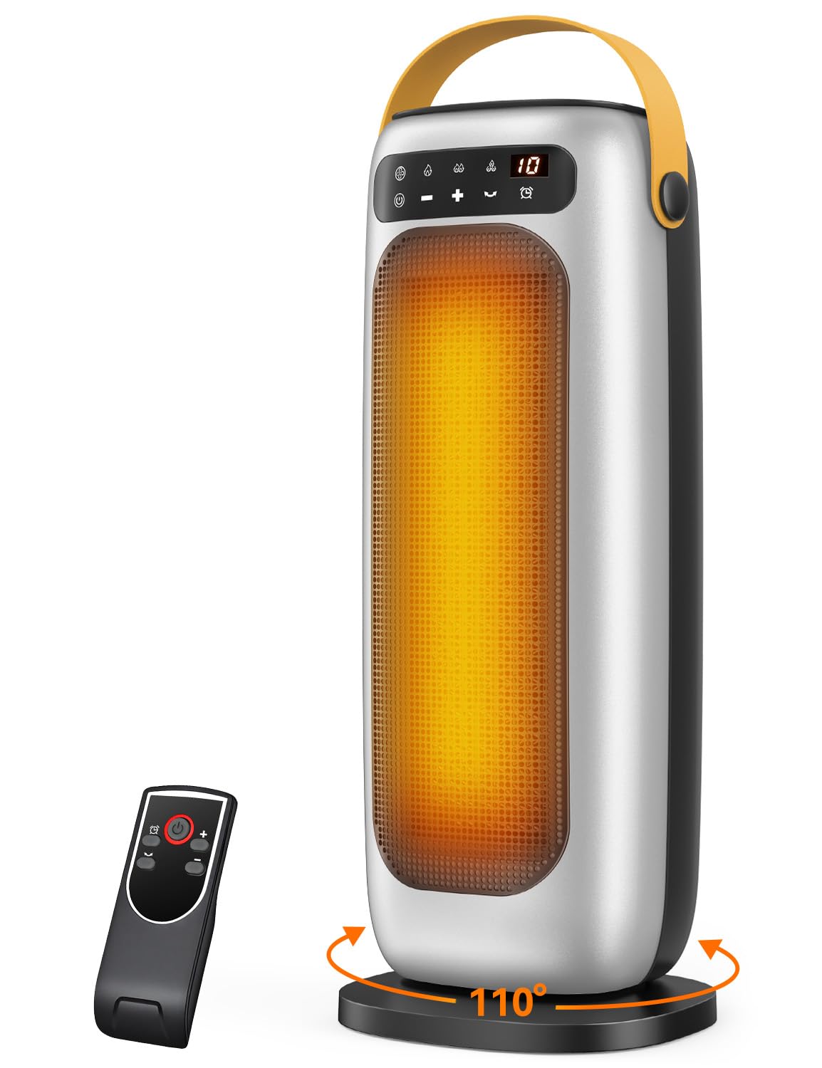 Heizlüfter Energiesparend, 35dB Leise & Kraftvoll 1500W PTC Keramik Heizlüfter mit Fernbedienung, 4 Modi, 110° Oszillation, 1-10Std Timer, Überhitzungs & Kipp, Klein Elektrische Heizung für Innenräume