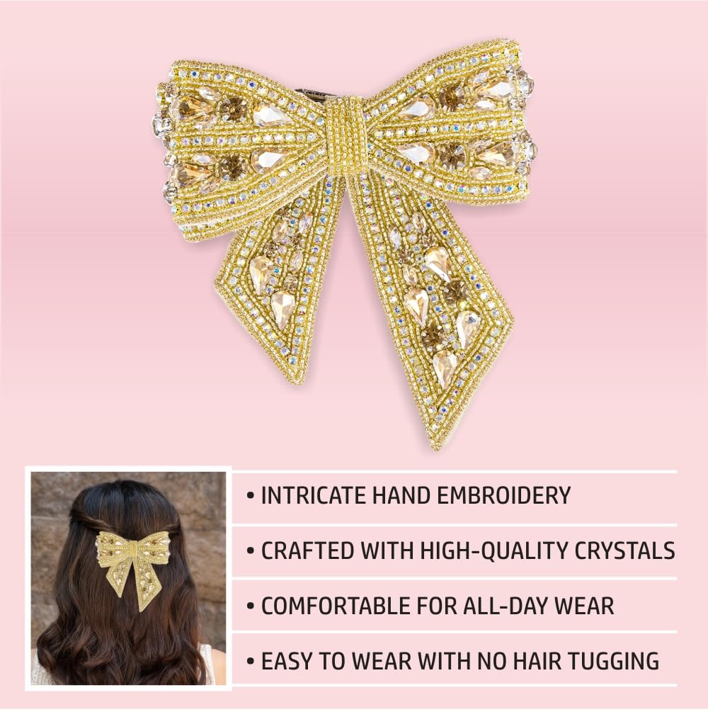Hair Drama Co. Embellished Hair Bow Clips for Women | Crystal Hair Bow Clip | Hair Bow Barrette Clip | Handmade Bows | Alligators Bow Clips for Hair | Fancy Hair Clips | Hair Accessories for Women