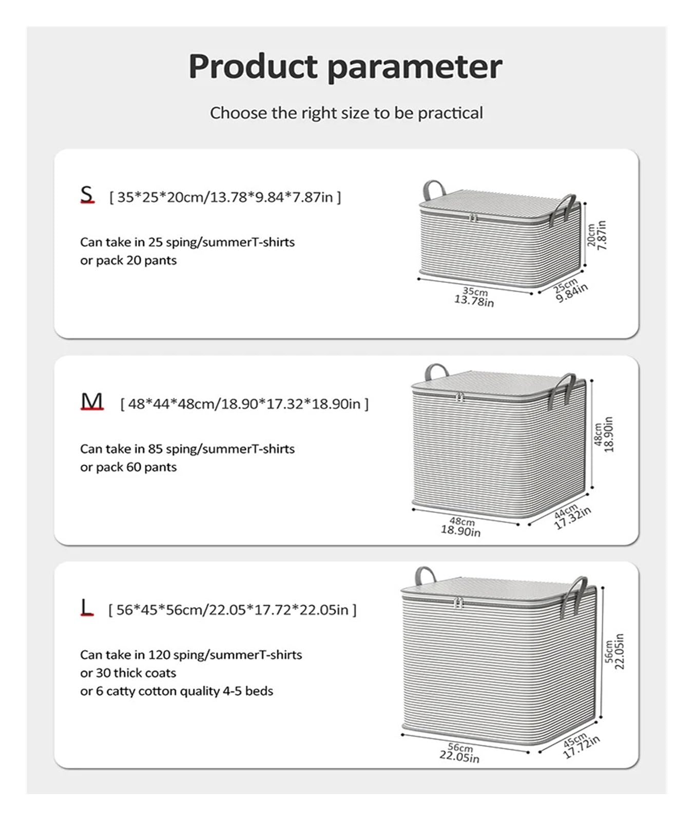 Aufbewahrungstasche für Kleidung, Stoff-Aufbewahrungsboxen, faltbare Stofftaschen for Kleidung mit Deckel, hellgrau, 30 l–150 l(150L)