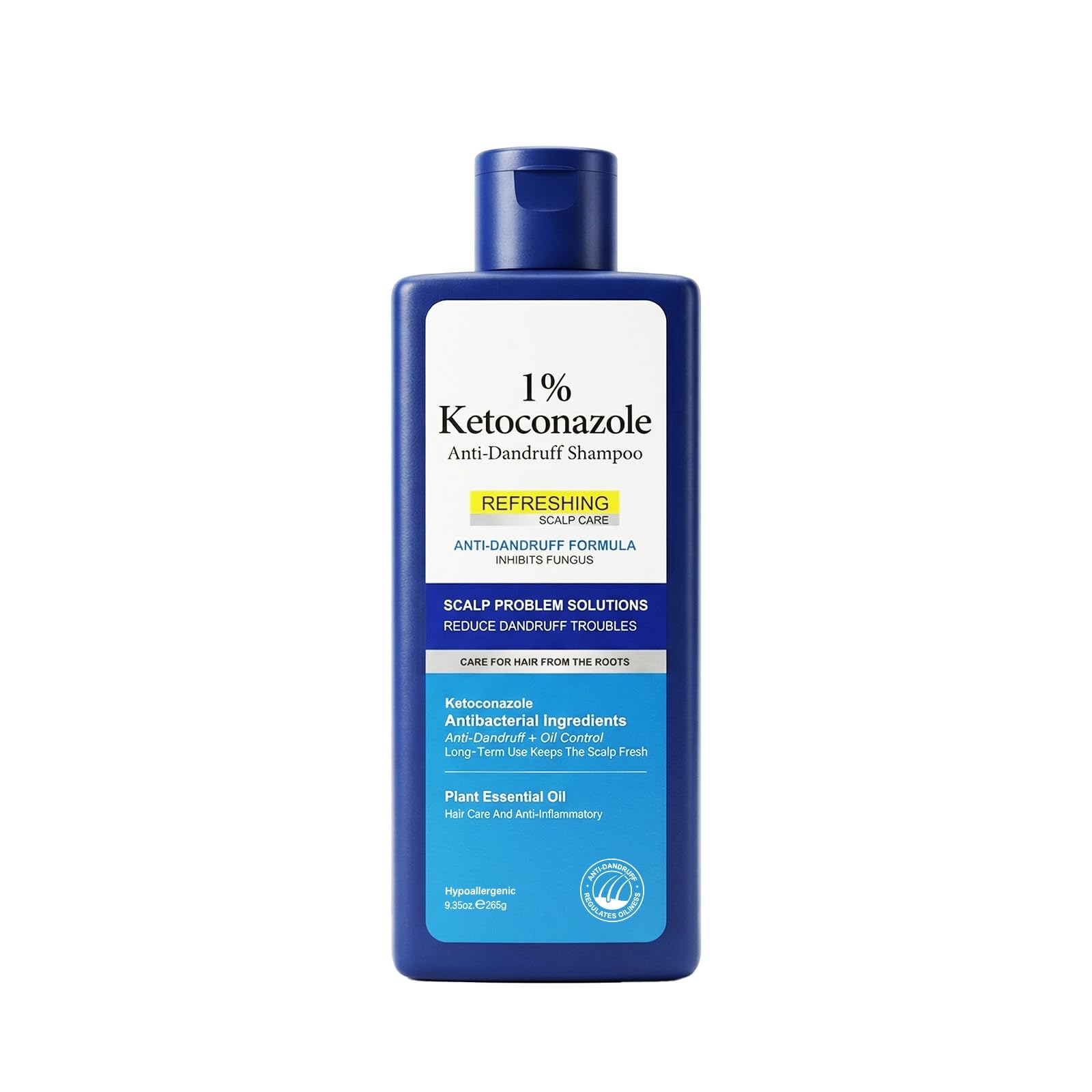 1% Ketoconazole Anti Dandruff Shampoo - Medicated Dandruff Treatment & Flaking Relief, Hypoallergenic Scalp Care with Plant Essential Oils for Oil Control (one bottle)