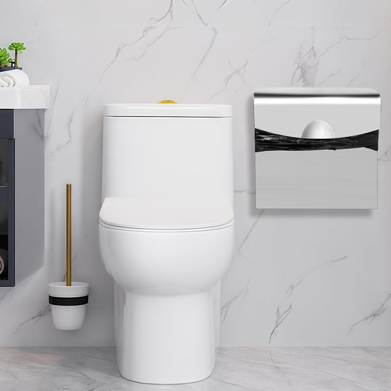 2 Pcs Sanitary Napkin Disposal Receptacle Stainless Steel Napkin Receptacle Tampon Disposal Bin with 100 Disposal Bags Wall Mounted Waste Tampon Holder Feminine Hygiene Disposal Container