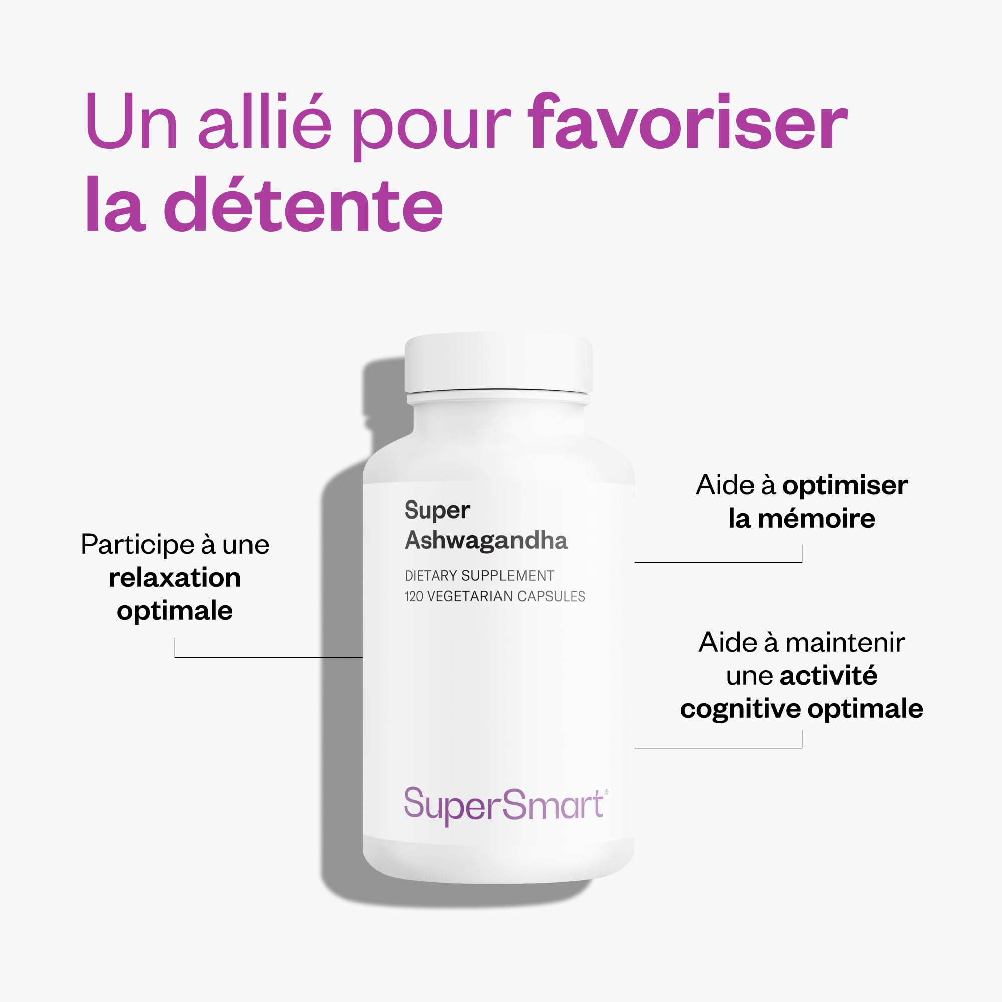 Super Ashwagandha - KSM-66® - Relaxation & Anti-Stress Naturel -SuperSmart | Favorise l'Endurance et la Récupération Musculaire - Extrait de Withania Somnifera (5%) - Vegan