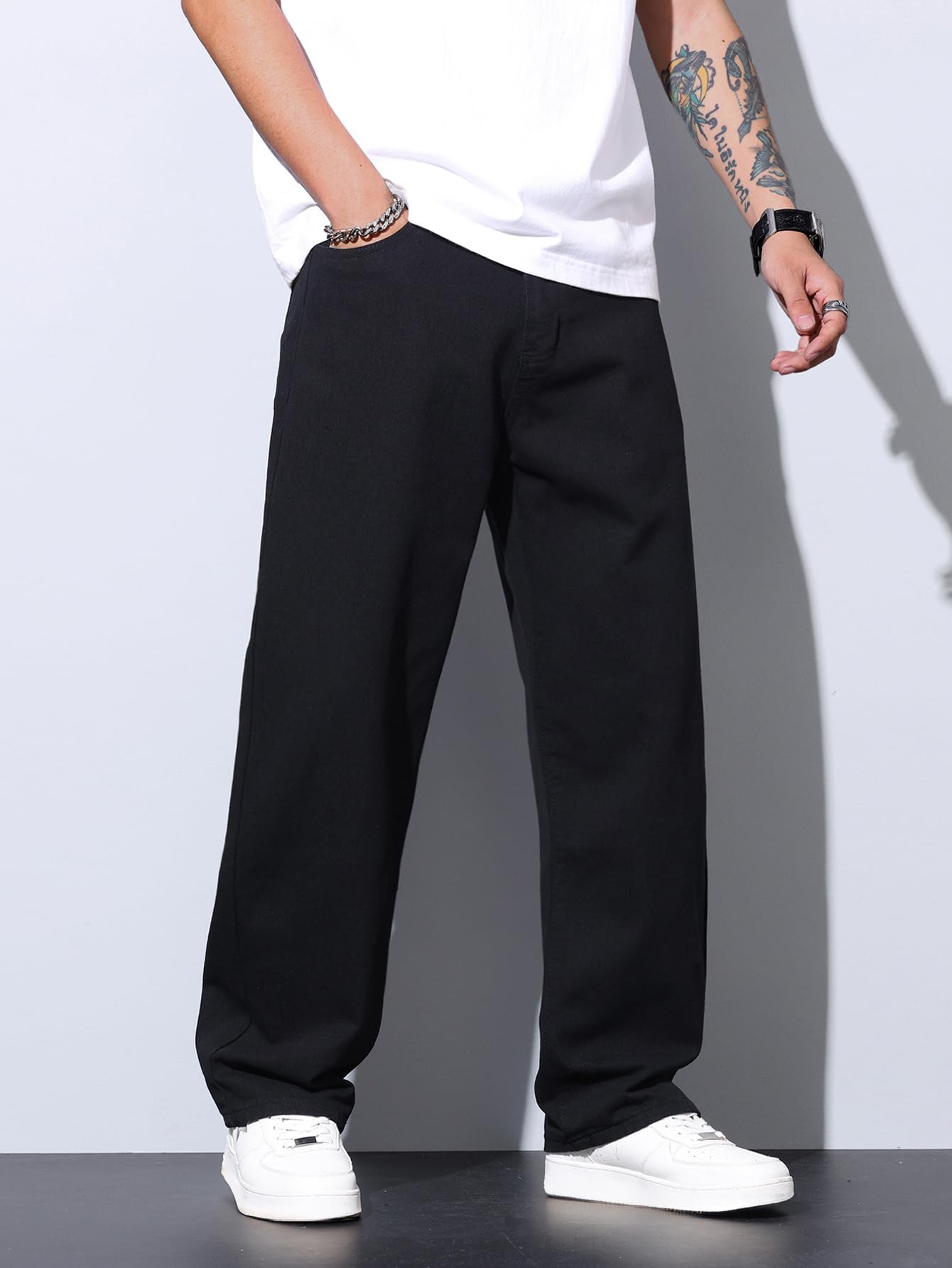 Baggy Jeans Männer Joggerbund Kordelzug Y2K Streetwear Relaxed Skate | leichte 2000er-Jinco,Straight Leg,Maschinenwäsche,Basic-5-Pocket,Hip-Hop,Jeansstoff,lockere Passform