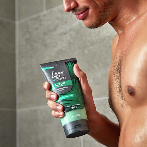 Image of DOVE MEN + CARE Body and Face Scrub Costal Cedar Deeply Exfoliates for Hydrated & Nourished Skin 100% Gentle Cleanser, No Sulfate Cleansers or Parabens, 98% Biodegradable Formula 9 oz