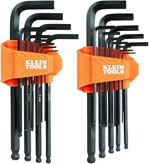 KLEIN TOOLS BLS22 22-Piece Long Ball-End Hex Key Wrench Set, SAE and Metric, Heat-Treated, L-Style, 1/16-Inch to 3/8-Inch and 1.5mm to 10mm