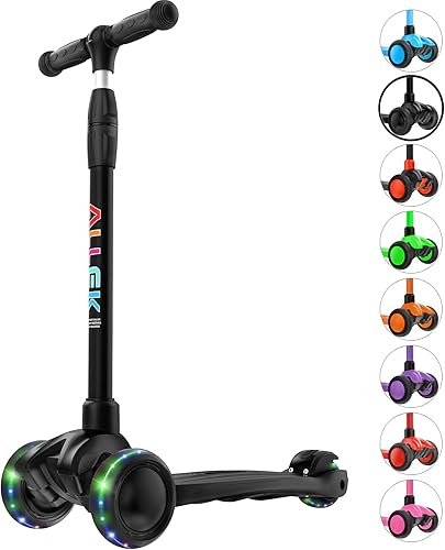 Allek - Kick Scooter B03 Monopatín de 3 ruedas de Poliuretano iluminadas extra anchas con sistema inclinable y deslizante Lean N Glide manubrio