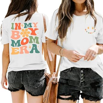 in My Boy Mom Era Shirt Graphic Tees for Women Funny Tshirts Adult Humor T-Shirt Aesthetic Shirt Cotton Crewneck Tops