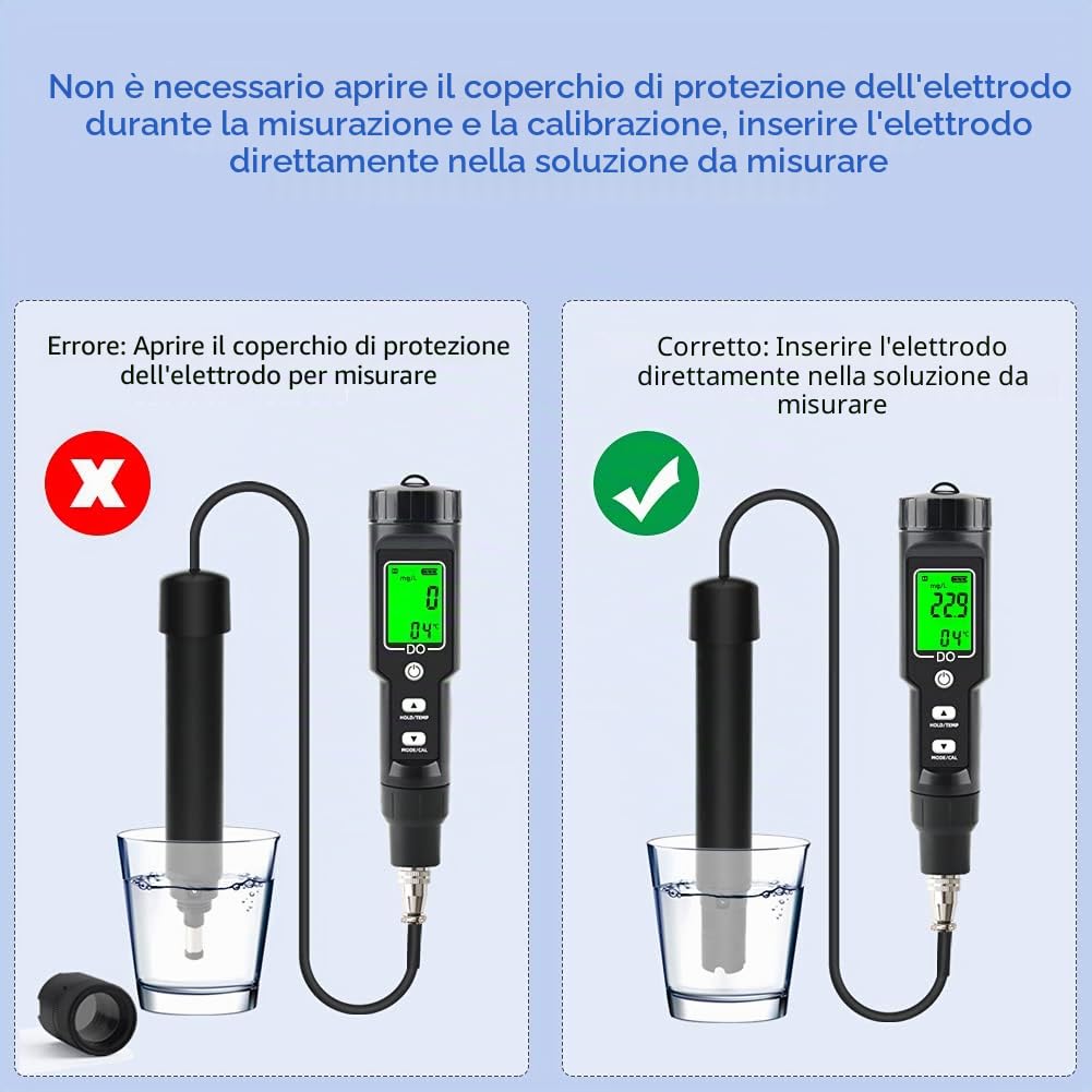 Jadeshay Misuratore di Ossigeno Disciolto Digitale,Tester Acqua IP67 Impermeabile con Cavo Sonda Elettrodo da 1,15 Metri Intervallo 0,0-30,0 MG/L LCD Digitale per Stagni Acquari Acquacoltura