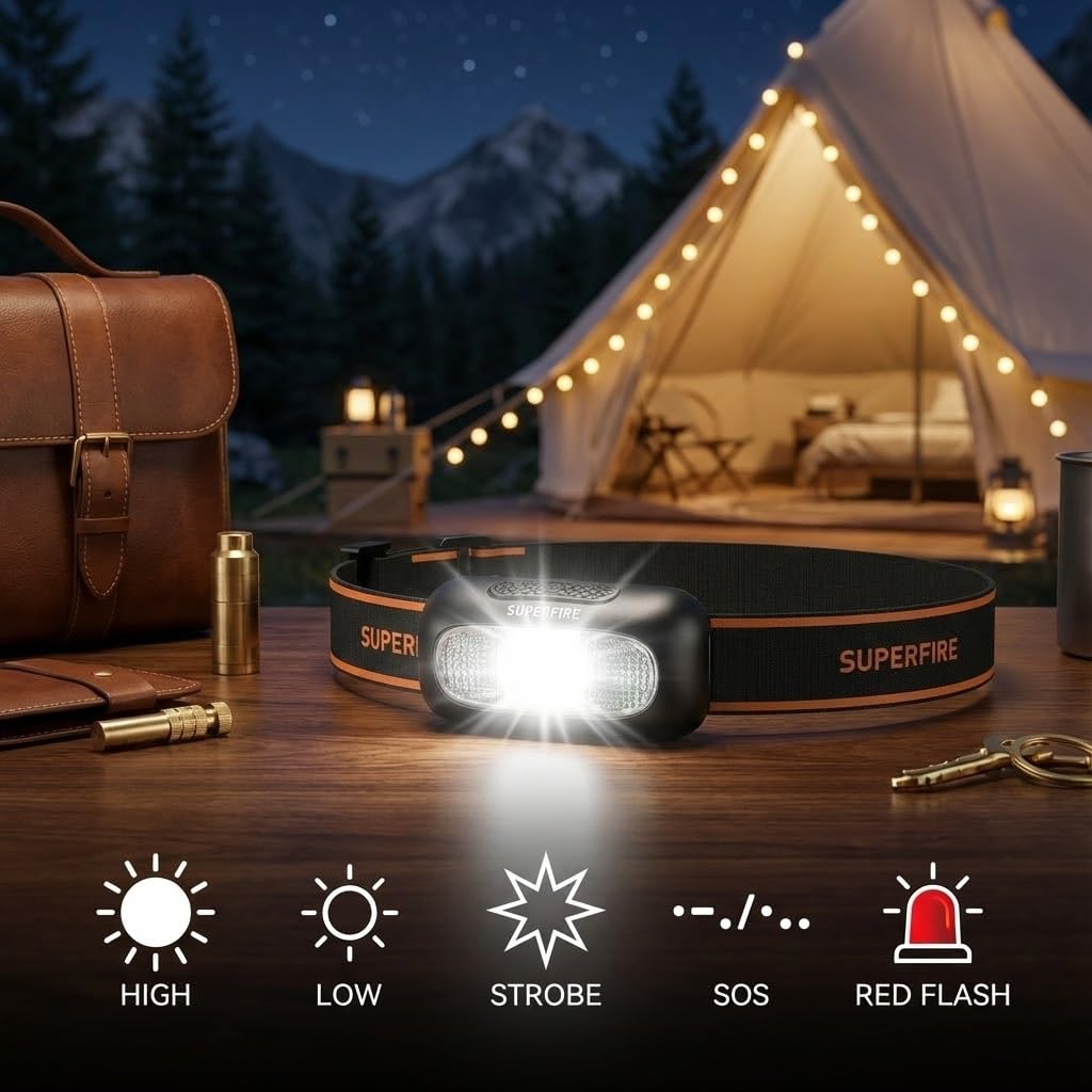 Pack De 2 Lampes Frontales SuperFire Rechargeables 2000 Lumens – Capteur De Mouvement, 5 Modes, étanche IP44, Pour Running Et Camping