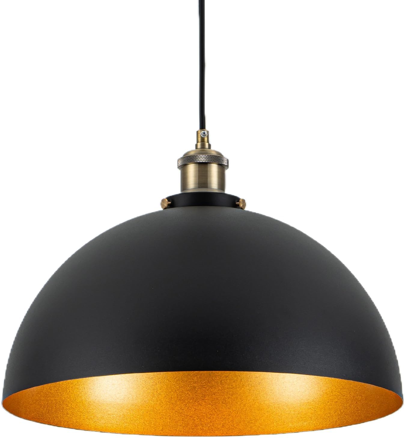 13.78" Industrial Black Pendant Light Vintage Farmhouse Black Gold Pendant Light Fixtures Retro Golden Dome Pendant Lights for Kitchen Island, Dining Room, Bedroom, Hallway, Entryway, Bars
