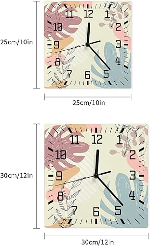 Miniatura 7 de Reloj de pared de madera bohemio con flores, silencioso, sin tictac, geométrico simple, botánico, floral, cuadrado, funciona con pilas, reloj