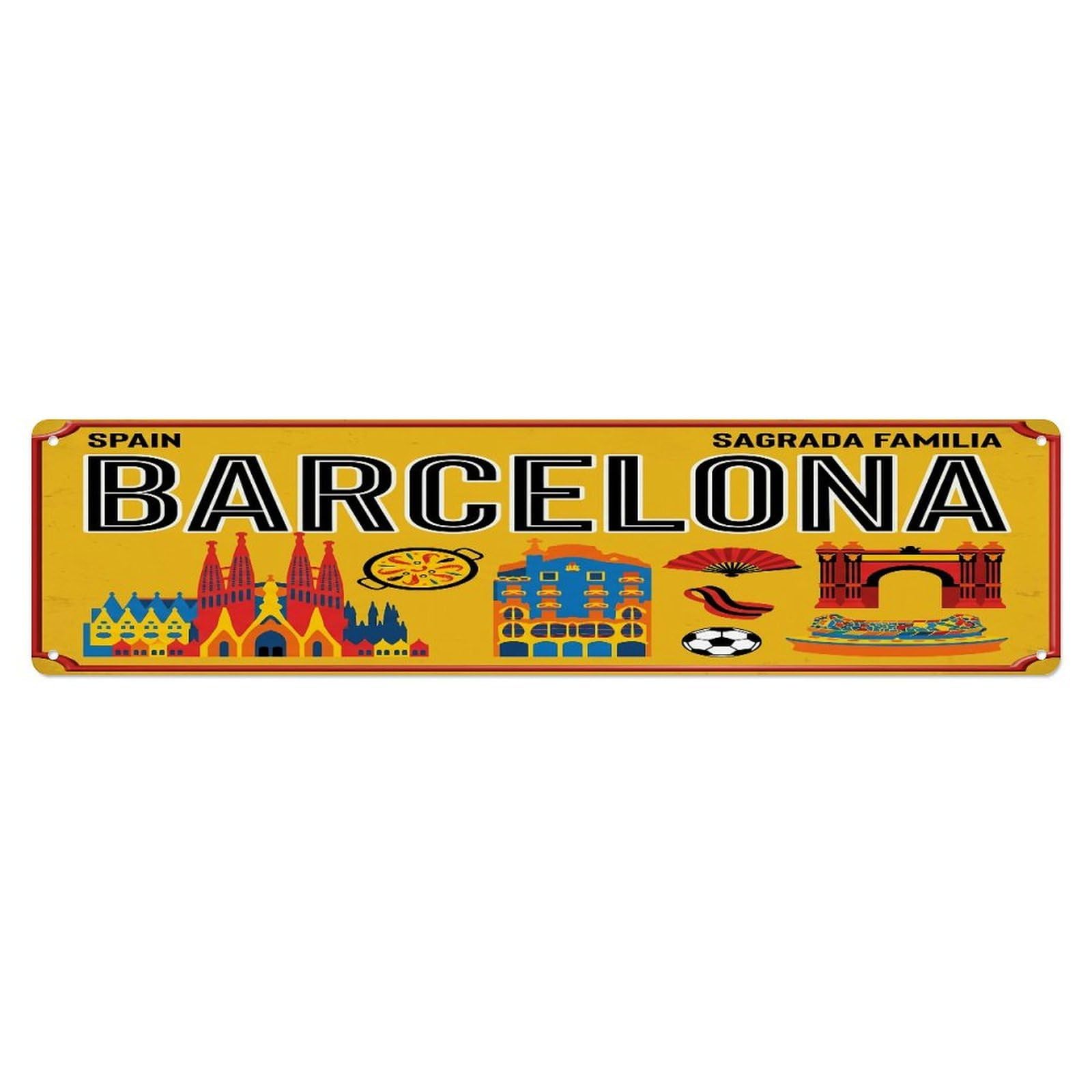Metal Tin Sign Vintage Travel Barcelona Spain Sagrada Familia Fan