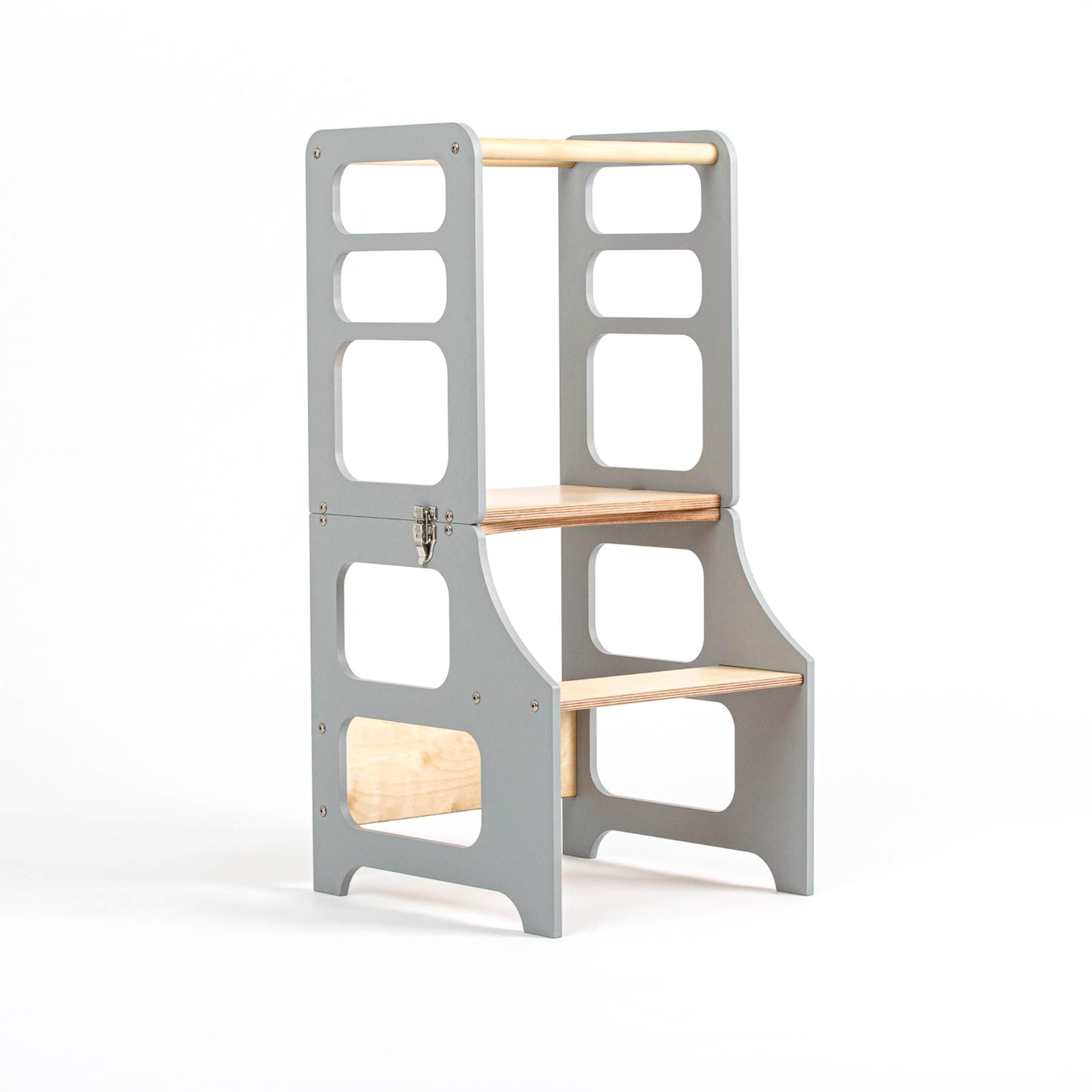 Duck Woodworks 2-in-1 learning tower that transforms into a montessori table with a chair (Grey)