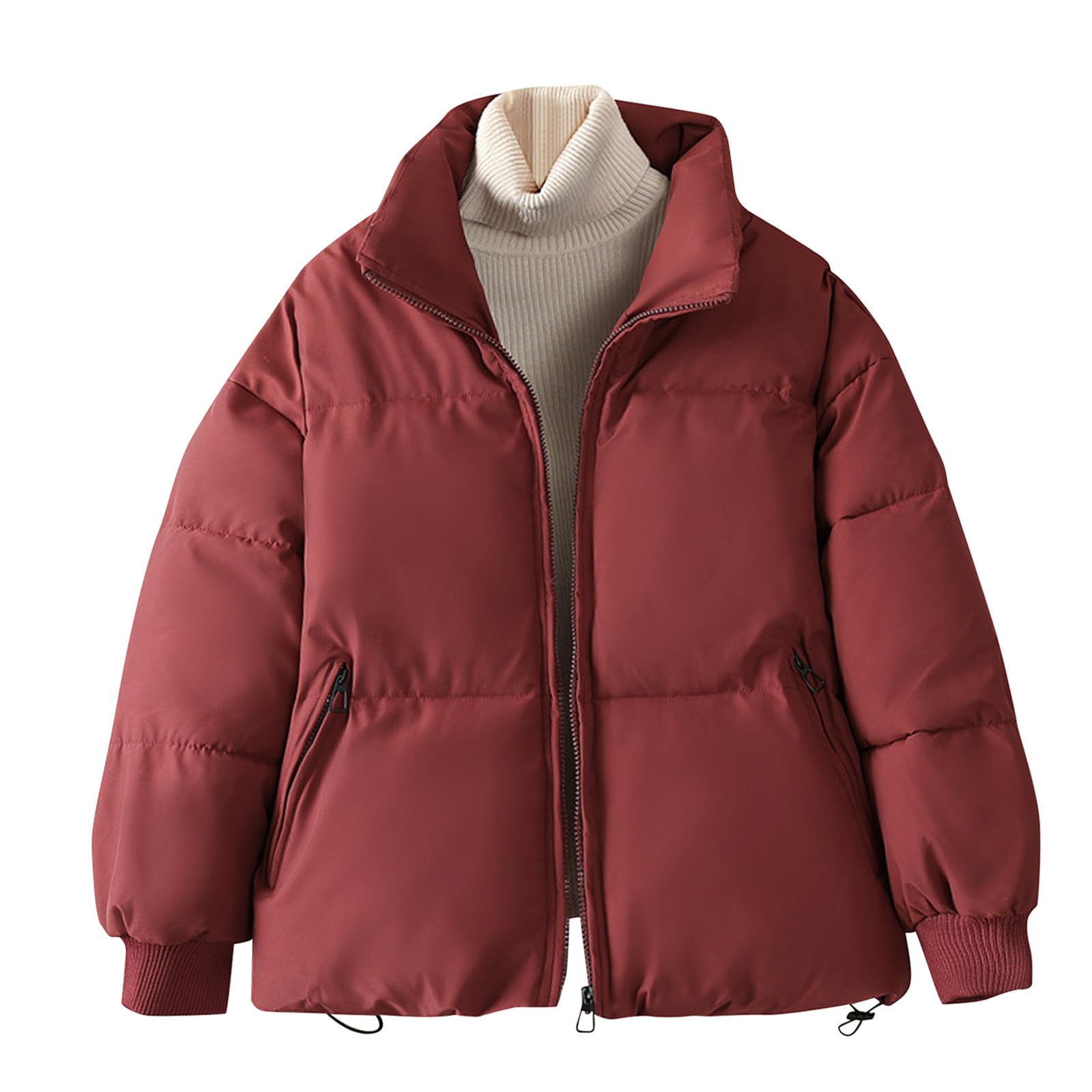 Nzyihao Women's #01 Red Winter Jacket Casual Quilted Jacket Warm Coat Winter Transition Jacket Long Sleeve Jacket With Zip Lapel Collar Winter Coat Loose Quilted Coat Thick Hiking Jacket Outdoor Jacket Ski