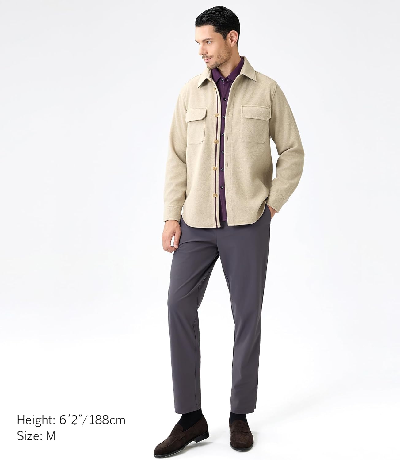 Mens Shirt Jacket Brushed Casual Shacket with Two Pockets Long Sleeve Button Up Overshirt - Image 4