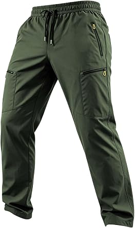 Hidkat Mens Lightweight Water-Resistant Cargo Pants with Zipper Pockets