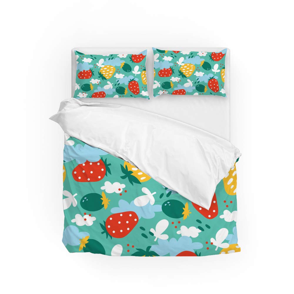 Parure de lit King motif fraises en polyester doux pour toutes saisons