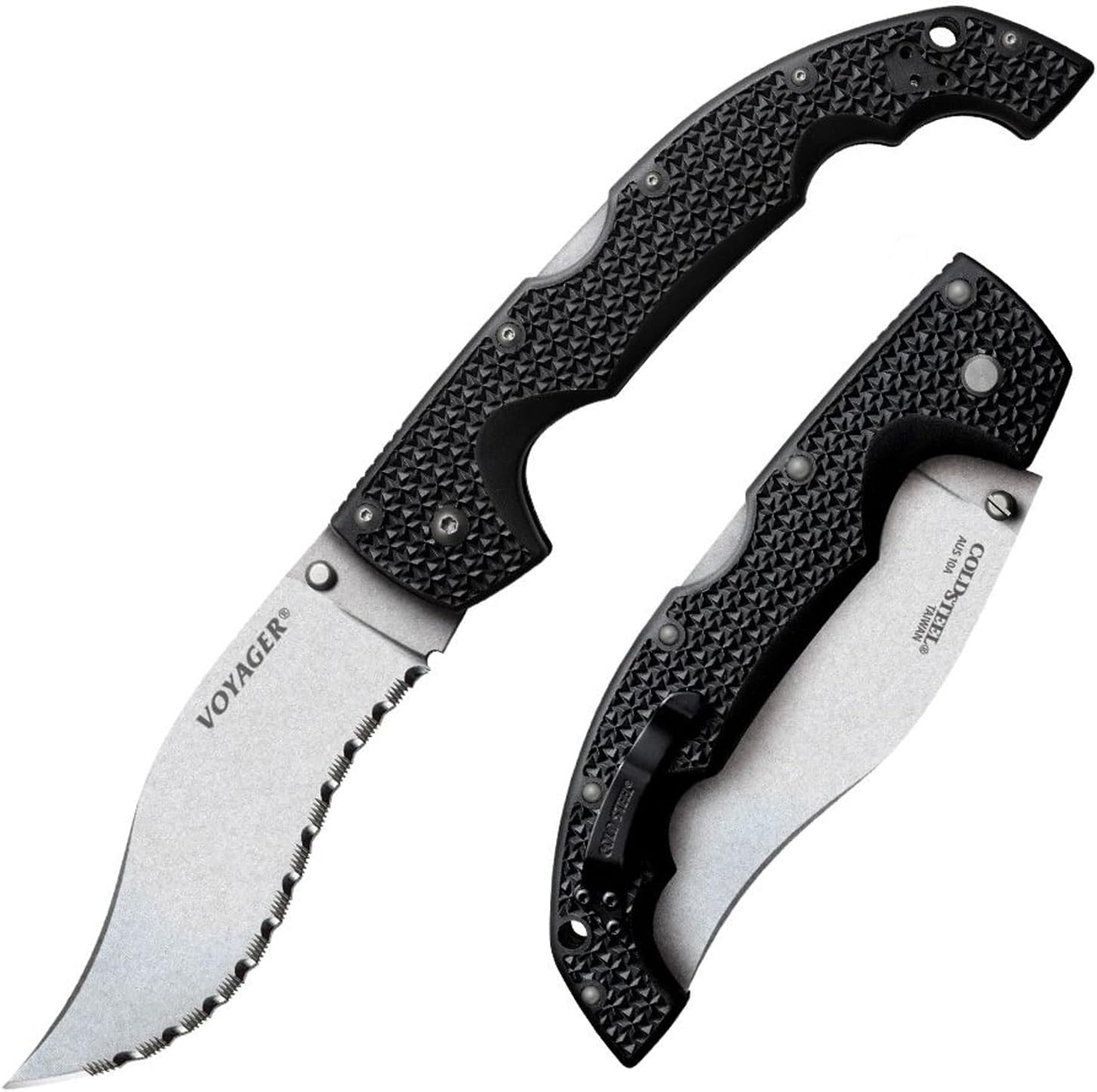 Voyager XL Vaquero 5.5" AUS10A Kukri Razor-Sharp Blade 6.75" Griv-Ex Handle Everyday Carry Tactical Folding Knife w/Tri-Ad Lock