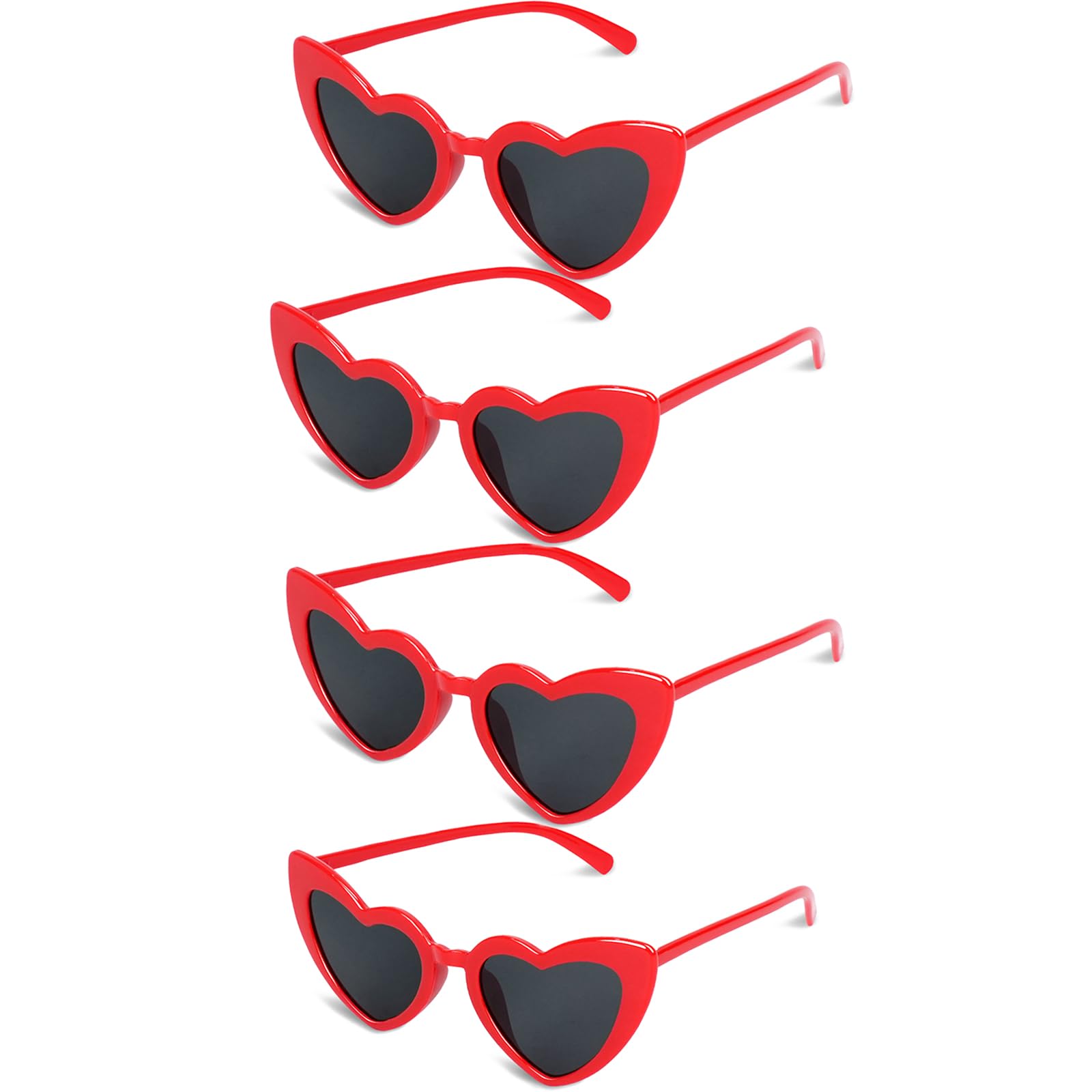 Wohiswoziji4 Pack Red Vintage Heart Shaped Sunglasses for Women Men Kids Vintage Love Heart Sunglasses Cat Eye Ladies Fashion Retro Eyeglasses for Protection Eyewear