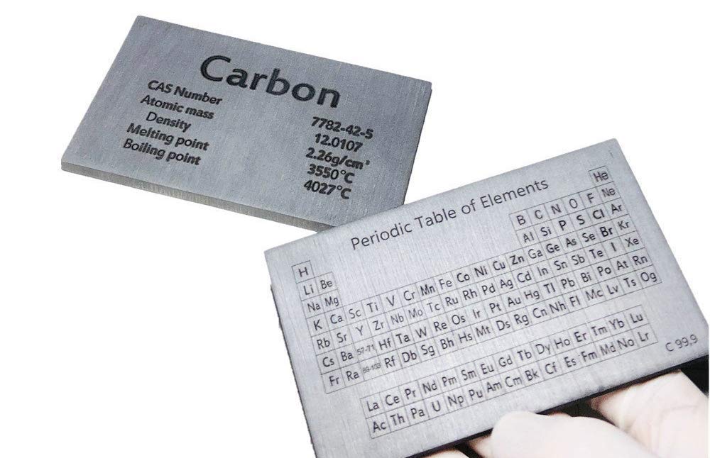 Pannello in carbonio (C) con tavola periodica incisa al laser, 100 x 60 x 5 mm, per collezionisti, esibizioni, scienza, regalo, artigianato, ecc.