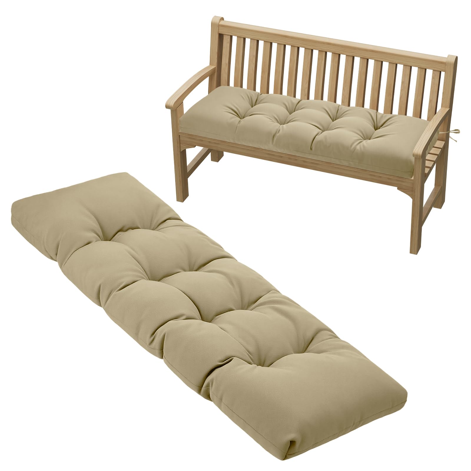 PRIMEPATIO Outdoor Garden Bench Cushion, 8cm Thick Tufted Waterproof Long Bench Seat Pad with Ties, Replacement Cushion for Patio, Lawn & 3 Seater Loveseat Furniture, 143x52cm, Dark Grey — view 9
