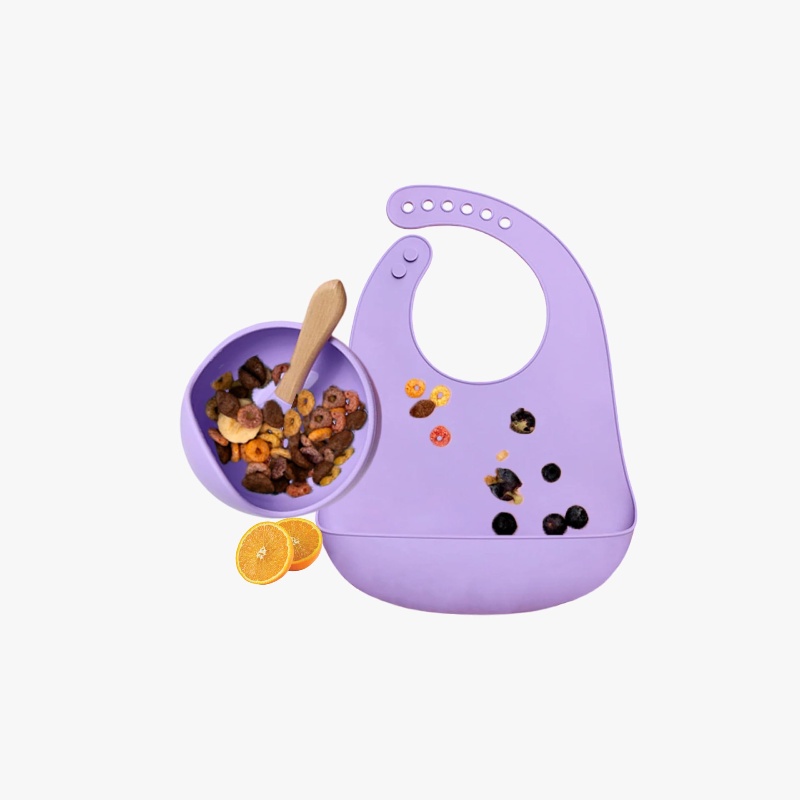 Kids Station 3 Piece BPA-Free Silicone Baby Feeding Set - Baby Bib - Spoon and Bowl - Make Mealtime Fun and Easy for Your Little One - for Infants + Toddlers - Baby Self Feeding Habit - Purple-image-25