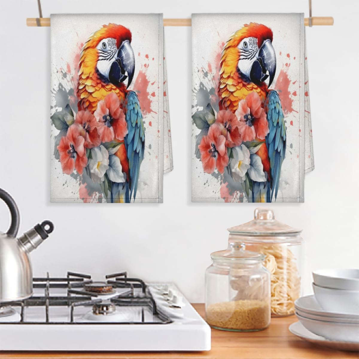 Set di 2 asciugamani con uccellini rossi cardinali, decorazione