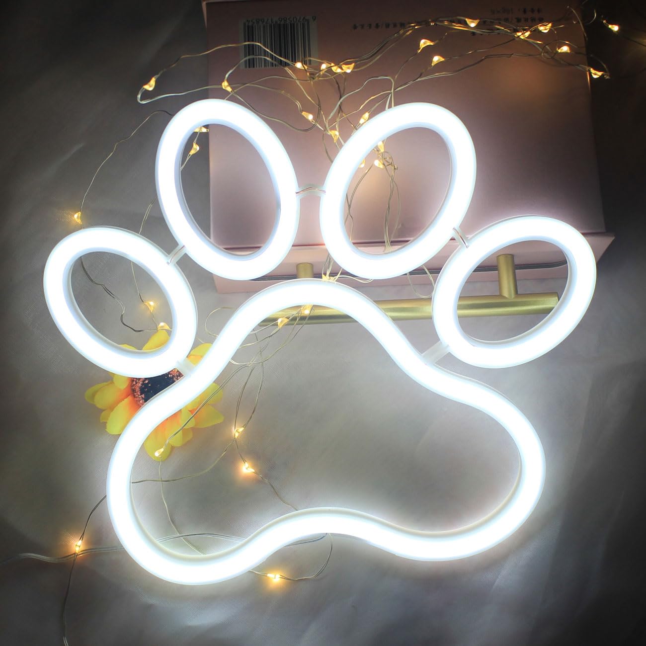 DAKABUKA Dog Cat Paw Neon Sign Paw Print Neon Sign Dimmable Neon Light for Pet Shop Pet Clinic Bedroom Wall Decor USB Powered Neon Light Wall Sign Art Decor (White) - Image 3