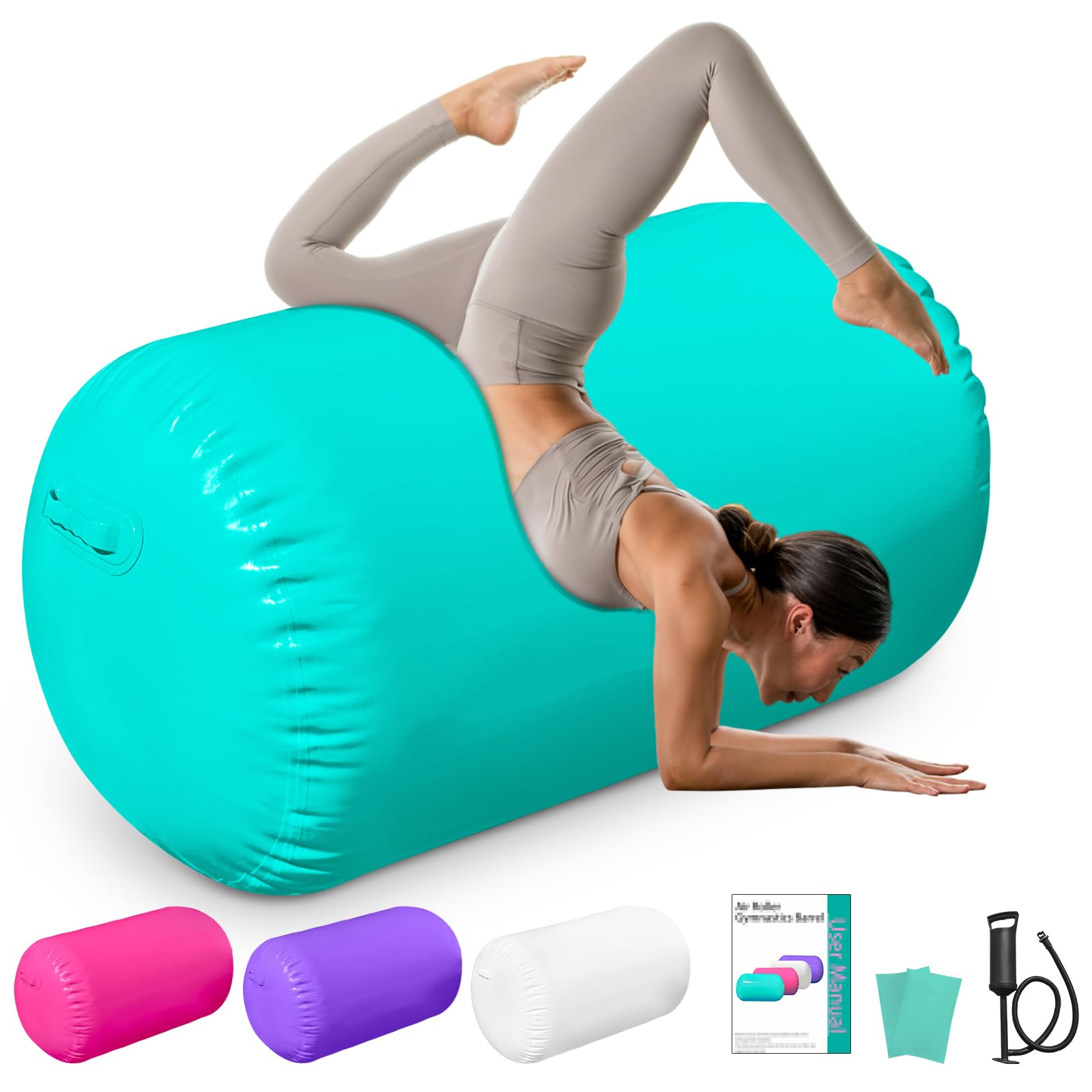 Air Rolle Turnen Aufblasbare Air Roll 120x80cm/120x60cm, PVC Gymnastik rolle Tumbling Air Barrel, Rückhandfeder Trainer mit Luftpumpe für, Cheerleading, Yoga & Gym