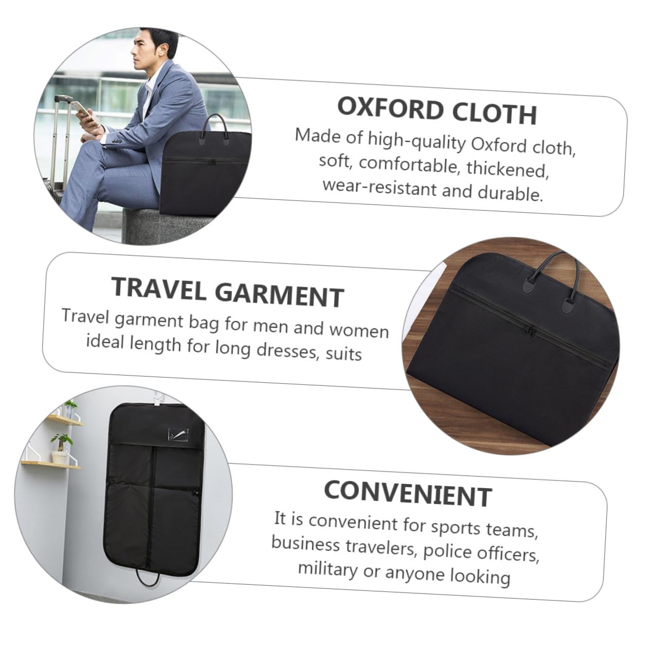 Sosoport Borsa Porta Abiti da Viaggio Nera Oxford, Resistente all'Usura, Pieghevole e Appendibile, per Ufficio e Trasferte