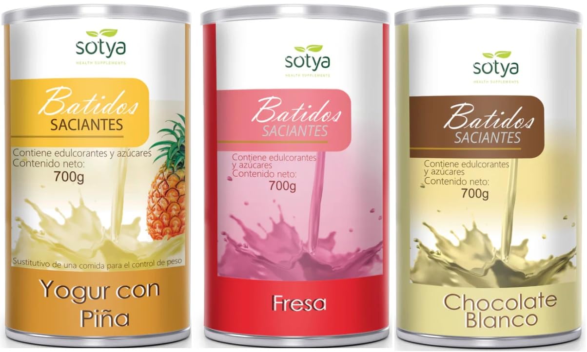 Batidos Saciantes Sustitutivos de Comida para Adelgazar, Pack 3 Sabores (Yogur de Piña, Fresa y Chocolate Blanco), Control de Peso y Saciedad