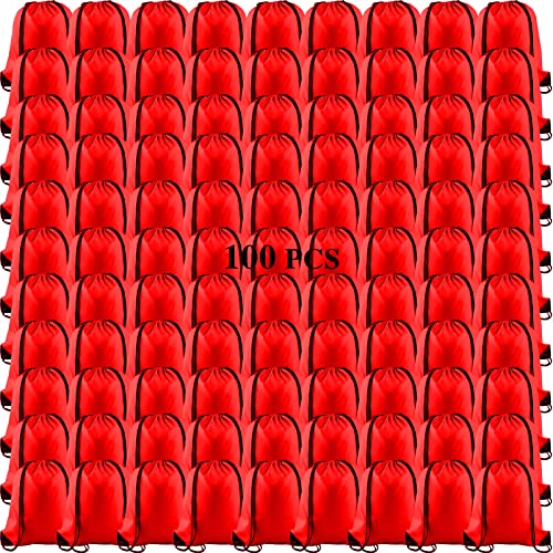Image of KUUQA 100Pcs Red Drawstring Backpack Bag Sack Drawstring Bags Bulk String Bags Storage Bags for Sport Gym Traveling