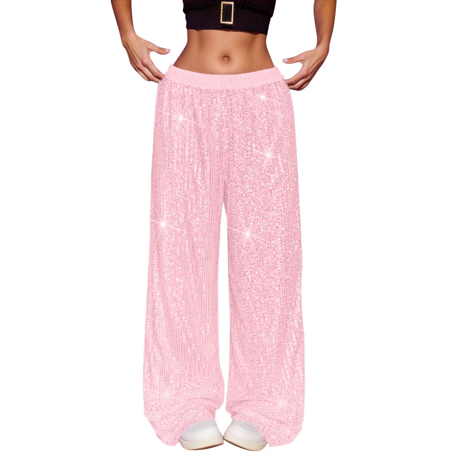 Womens Sparkly Sequin Pants Y2K Glitter High Waisted Wide Leg Long Pants Bling Party Clubwear 70s Disco Flare Trousers Party, Hip hop Casual Loose Dancewear Gifts