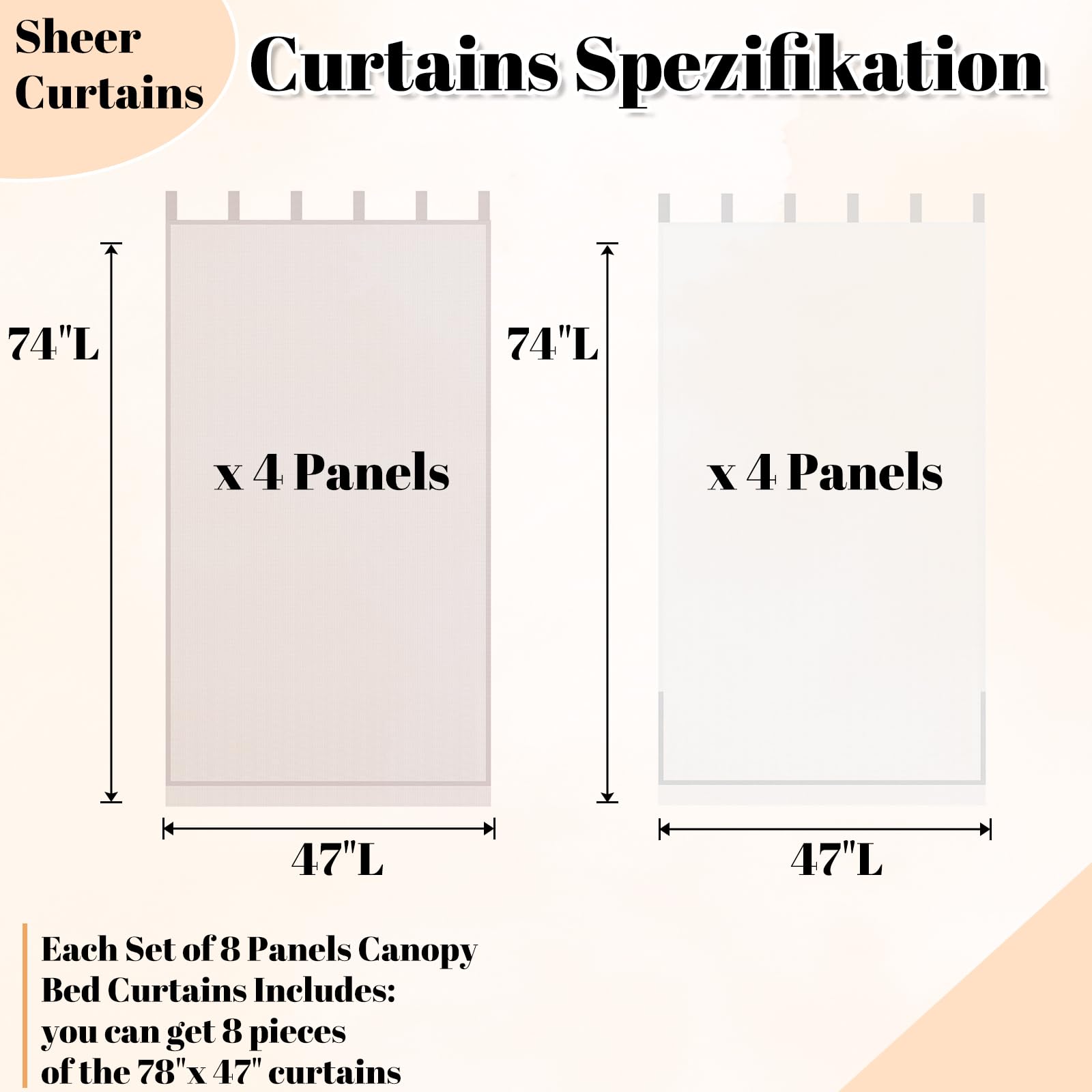YRDKB Sheer Canopy Bed Curtains - Orange and White Mesh Bed Curtains Canopy All Bed Size Sheer Bed Canopy Curtains for Adults Bedroom Decoration(Twin?quuen?King?Full)