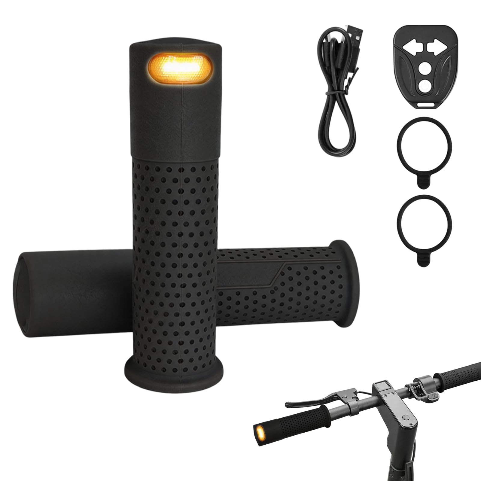 Manopole per manubrio di scooter elettrico con indicatori di direzione integrati, impugnature antiscivolo per maggiore sicurezza, accessori di ricambio per scooter notturni